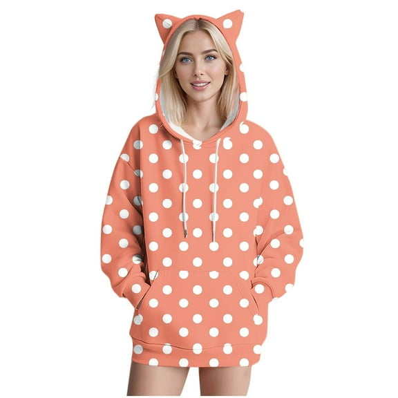 qolati Novelty Hoodies for Women Long Sleeve Cute Cats Ears Hooded Pullover Fall Fashion Loose Fit Casual Sweatshirts Winter Clothes S-2XL