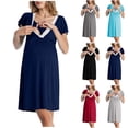 thumbnail image 1 of qolati Nursing Nightgown 3 In 1 Maternity Pregnant Nightgown Short Sleeve Nursing Gown Breasfeeding Sleepwear Comfortable Lace Trim House Dresses Dark Gray XXL, 1 of 6