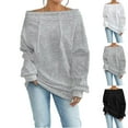 thumbnail image 1 of qolati Off Shoulder Sweatshirt for Women Trendy Oversized Sweatshirts Fall Travel Plain Pullover Tops Fashion Fall Outfits White S, 1 of 8