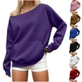 thumbnail image 1 of qolati Off the Shoulder Sweatshirt for Women Long Sleeve Cute Tops Boat Neck Casual Pullover Fall Travel Plain Sweater with Pocket White S, 1 of 9