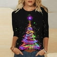 thumbnail image 1 of qolati Oversized Christmas T-Shirts 3/4 Sleeve Length Holiday Graphic Tee with Flash Glitter Xmas Tree Print Cute Casual Loose Fit Tunics Blouse for Party Multicolor M, 1 of 5
