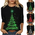 thumbnail image 1 of qolati Oversized Christmas T-Shirts 3/4 Sleeve Length Holiday Graphic Tee with Flash Glitter Xmas Tree Print Cute Casual Loose Fit Tunics Blouse for Party White L, 1 of 6