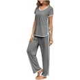 thumbnail image 1 of qolati Pajama Set for Womens Soft Comfy Crewneck Short Sleeve Pullover Top and Long Pants Sleepwear Lounge Set Two Piece 2024 Matching Outfits Set, 1 of 9