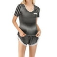 thumbnail image 1 of qolati Pajamas Set for Women Casual Striped Print Crew Neck T-Shirts and Shorts Nightwear Lounge Sets Comfy Soft Short Sleeve Sleepwear Summer PJs 2 Piece Outfits, 1 of 7