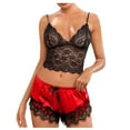 thumbnail image 1 of qolati Pajamas Sets for Women Floral Spaghetti Strap Lace Bralette with Satin Shorts Set Holiday Homewear Two Piece Floral Lace Sleepwear, 1 of 3