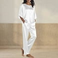 thumbnail image 1 of qolati Pajamas for Women Set 2 Piece Outfits Casual Loose 3/4 Sleeve Pullover Tops and Wide Leg Pants Set Satin Silk Pjs Matching Lounge Sets White XL, 1 of 5