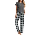 thumbnail image 1 of qolati Pajamas for Women Set 2 Piece Pjs Outfits Soft Short Sleeve Sleepwear Plaid Long Pants Ladies Lounge Sets, 1 of 7