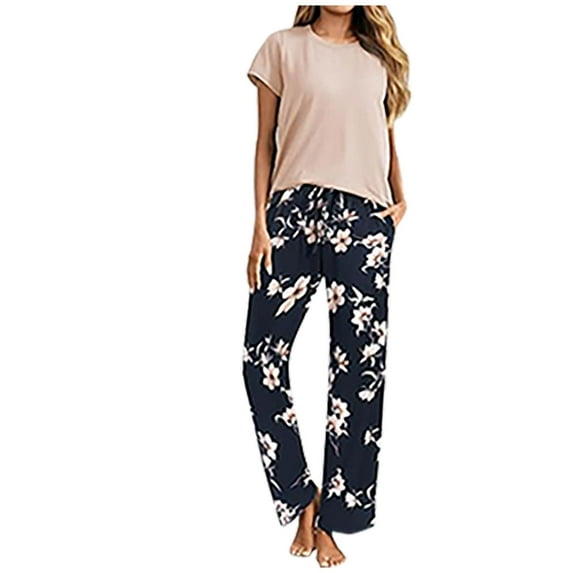 qolati Pajamas for Women Set 2 Piece Pjs Outfits Soft Short Sleeve Sleepwear Plaid Long Pants Ladies Lounge Sets