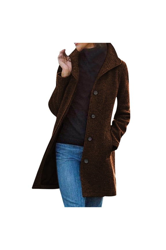 Pea Coats for Women Winter Stand Collar Single Breasted Wool Blends Coats Woolen Long Trench Coat Thicken Blazer Jacket