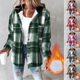 thumbnail image 1 of qolati Plaid Shirts Jackets for Women Casual Button Down Long Sleeve Shacket Jacket Warm Coat Fleece Lined Hoodie Casual Trendy Blouse Top Brown XXL, 1 of 7