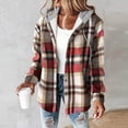 thumbnail image 1 of qolati Plaid Shirts Jackets for Women Casual Button Down Long Sleeve Shacket Jacket Warm Coat Fleece Lined Hoodie Casual Trendy Blouse Top Wine M, 1 of 6