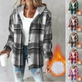 thumbnail image 1 of qolati Plaid Shirts Jackets for Women Casual Button Down Long Sleeve Shacket Jacket Warm Coat Fleece Lined Hoodie Casual Trendy Blouse Top Wine M, 1 of 7