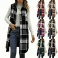 thumbnail image 1 of qolati Plaid Vest for Women Sleeveless Curved Hems Long Cardigan Coat Fall Winter Casual Lapel Waistcoat Comfy Wool Blends Button Down Shirt Jacket with Chest Pocket Hot Pink M, 1 of 6