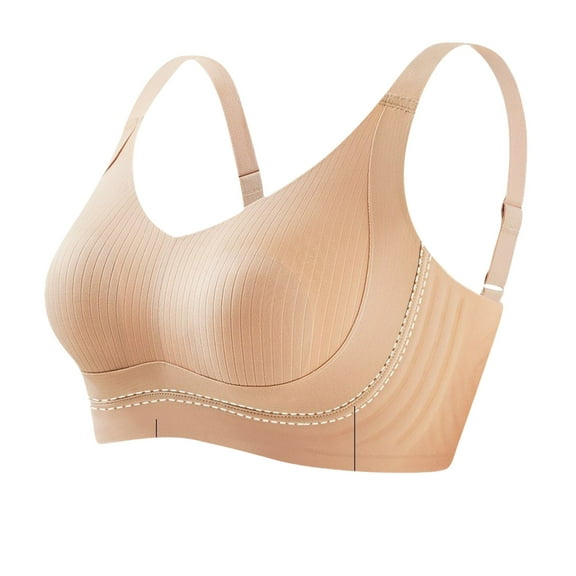 qolati Plus Size Bras for Women Seamless T-Shirt Bra No Underwire Full Coverages Everyday Bras Comfortable Wireless Sports Bras Beige XL