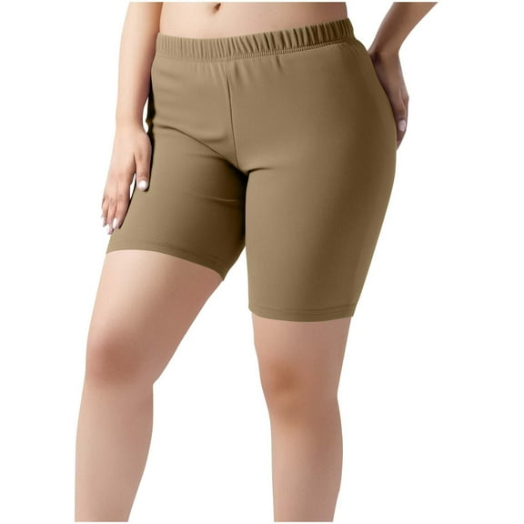 qolati Plus Size Capri Leggings for Women Summer Casual Elastic Waisted Capris Knee Length Crop Pants 2025 Trendy Lightweight Ladies Yoga Pants Summer Khaki XL
