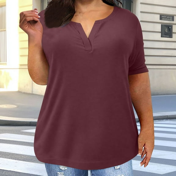 qolati Plus Size Shirts for Women Comfy Lightweight V Neck Summer Tshirts Business Dressy Loose Fit Short Sleeve Tunic Tops