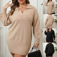thumbnail image 1 of qolati Plus Size Sweater Dress for Women Casual V Neck Knit Mini Fall Sweater Dresses Long Sleeve Solid Ribbed Pullover Jumper Sweaters Black XL, 1 of 4