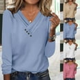 thumbnail image 1 of qolati Plus Size Tops for Women 2023 Casual Ruched Button V Neck Long Sleeved Tees Shirts Loose Fit Basic Solid Color Dressy Tunic Blouse Fall Clothes, 1 of 6