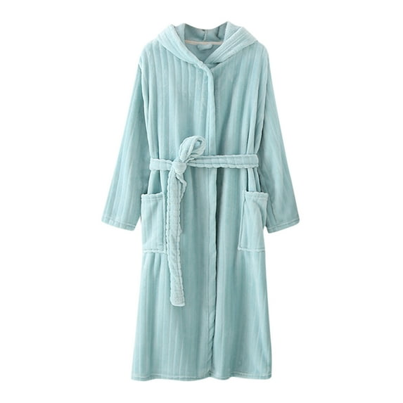 qolati Plush Fleece Hooded Bathrobe for Men Women Full Length Soft Flannel Warm Winter Robes Solid Color Spa Bath Robe Nightgowns with Pockets