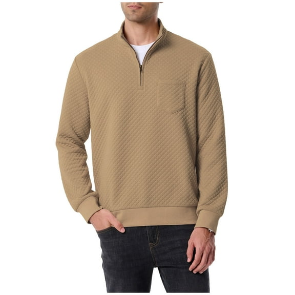 qolati Quarter Zip Sweatshirts for Men Waffle Textured Casual Long Sleeve Pullover Tops Loose Fit Fashion Fall Blouses Golf Shirts with Chest Pocket