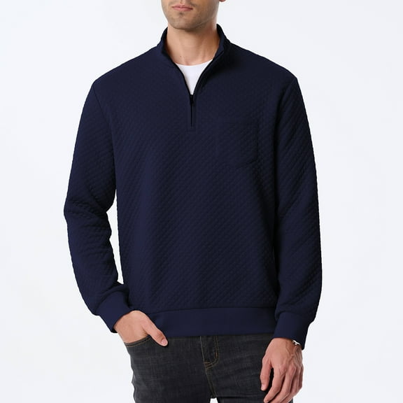 qolati Quarter Zip Sweatshirts for Men Waffle Textured Casual Long Sleeve Pullover Tops Loose Fit Fashion Fall Blouses Golf Shirts with Chest Pocket