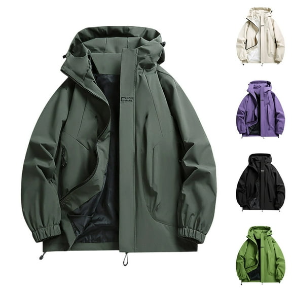 qolati Rain Jacket Men Waterproof Lightweight Hooded Windbreaker Zip Up Travel Jackets Outdoor Hiking Athletic Raincoat with Pockets XXXL
