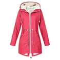 thumbnail image 1 of qolati Rain Jacket for Women Lightweight Fleece Lined Long Hooded Raincoat Waterproofs Outdoor Travel Hiking Windbreaker Trench Coats, 1 of 4