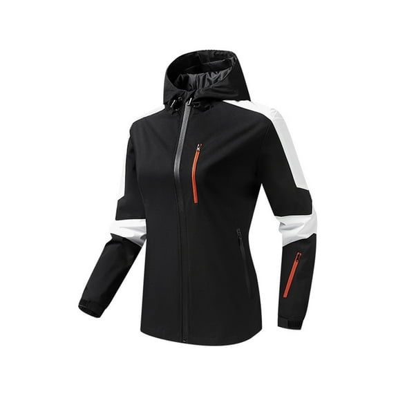 qolati Rain Jackets Women Waterproof with Hood Lightweight Color Blocked Travel Rain Coat Outdoor Windbreaker Hiking Ski Jackets Outwear