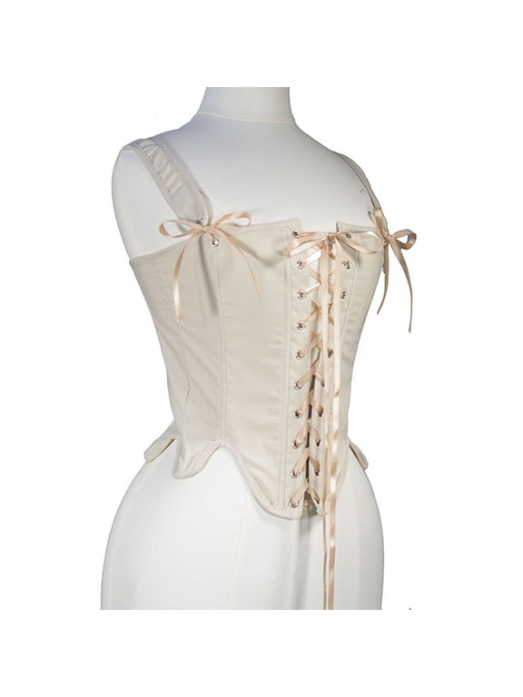 Renaissance Corset Tops for Women Gothic Vintage Lace Up Overbust Bustier Bodice Halloween Steampunk Sleeveless Tank Shapewear Khaki L