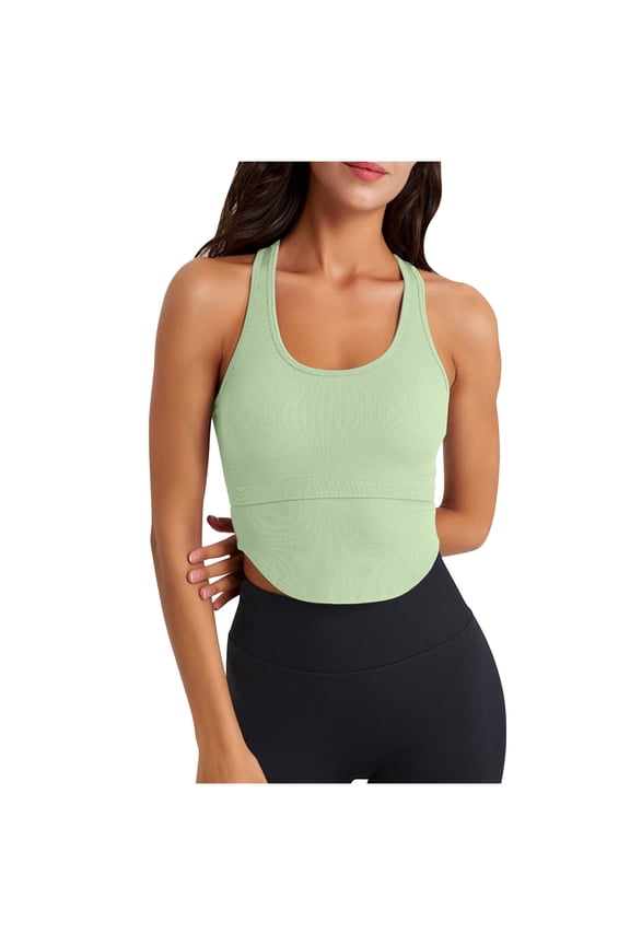 Ribbed Workout Tank Tops for Women with Built in Bra Tight Racerback Scoop Neck Athletic Crop Top Stretchy Seamless Sleeveless Yoga Vest T-Shirts