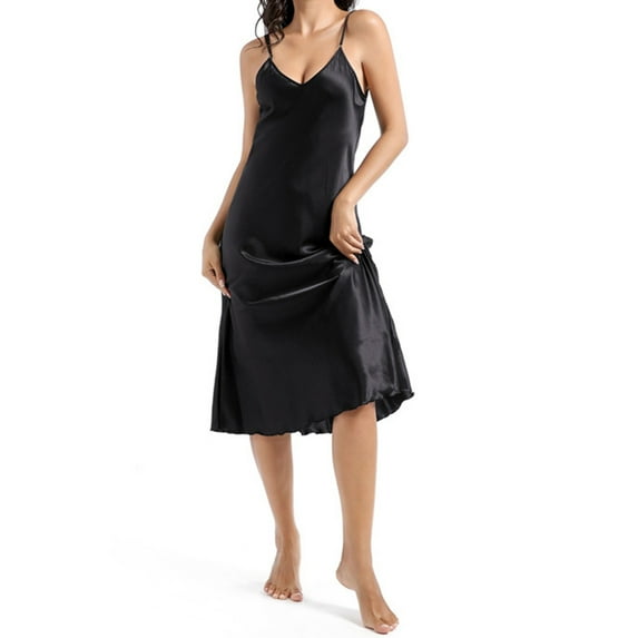 qolati Satin Nightgown for Women Soft Silk Nightdress Spaghetti Strap Negligee Chemise Slip Sleepwear