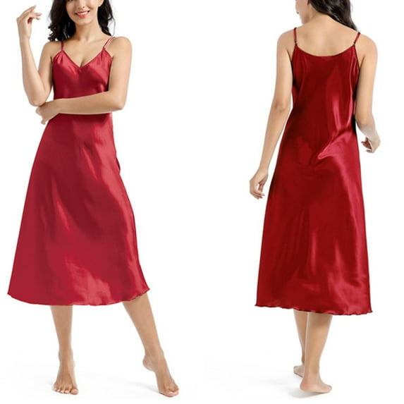 qolati Satin Nightgown for Women Soft Silk Nightdress Spaghetti Strap Negligee Chemise Slip Sleepwear