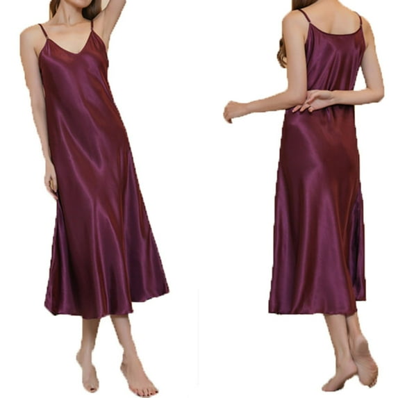 qolati Satin Nightgown for Women Soft Silk Nightdress Spaghetti Strap Negligee Chemise Slip Sleepwear