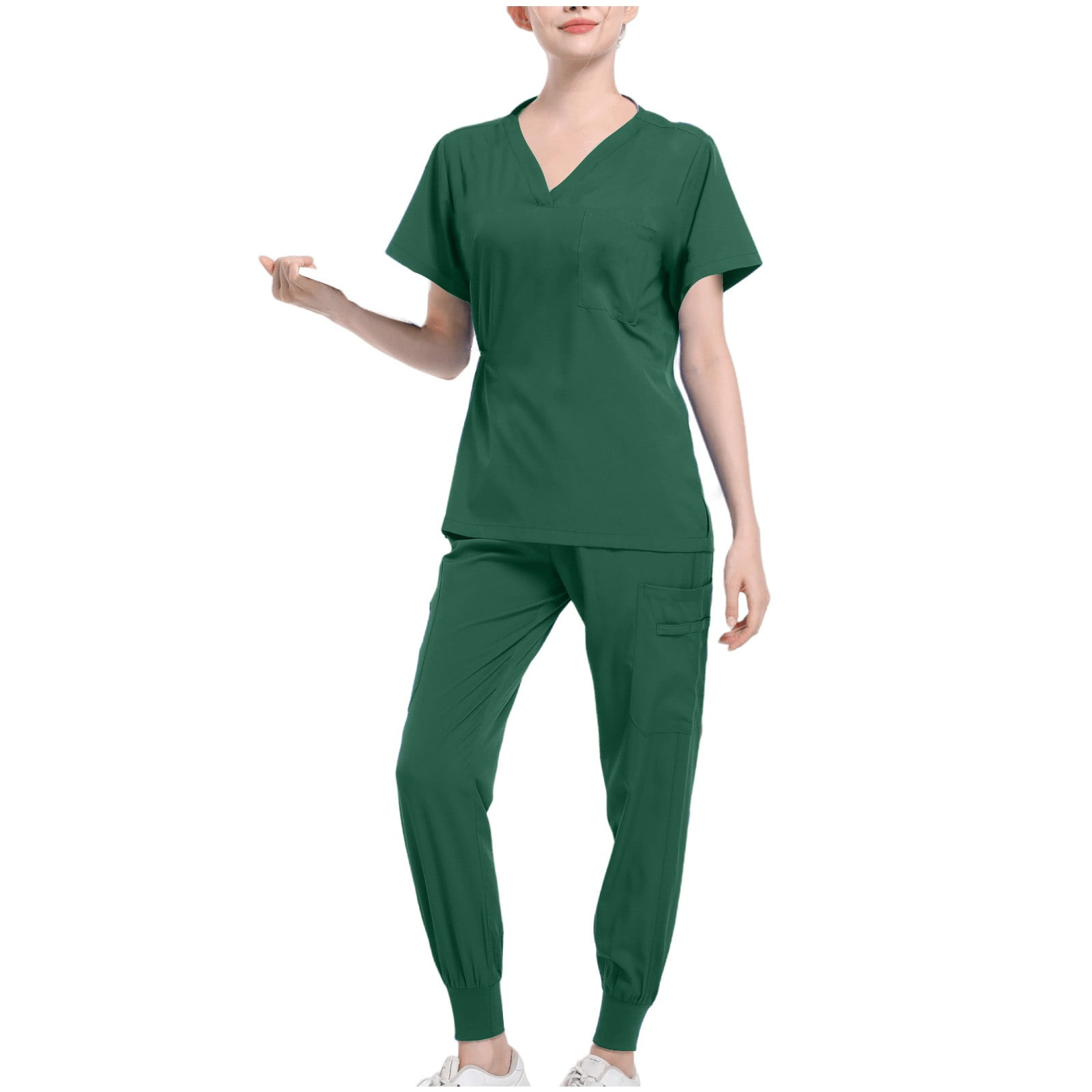 qolati Scrub Sets for woman 2024 Essential Jogger Scrub Suits Sets Nursing Uniform Stretch V-Neck Top & Drawstring Cargo Pants with Pockets Army Green XXL 12