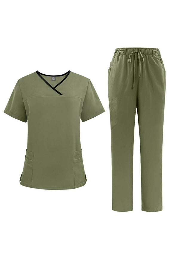 Scrub for Women Scrubs Top with Classic V-Neck and Stretch Jogger Pants Nursing Uniform Scrub Set with Pockets Army Green XL 10