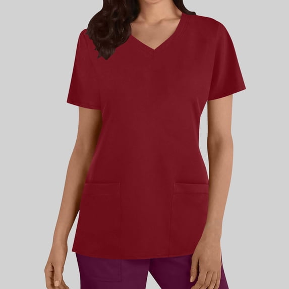 qolati Scrubs Tops Women Soft Stretch Short Sleeve V Neck Scrub Shirts Comfortable Breathable Medical Nursing Uniforms Workwear with Pockets