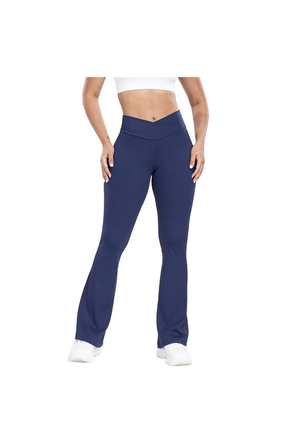 Scrunch Butt Lifting Leggings for Women Tummy Control Crossovers High Waisted Flare Pants Casual Workout Skinny Stretchy Bottom Leggings Navy L 8