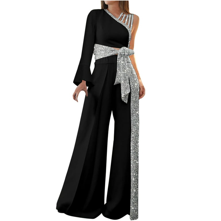 Street Solid Bandage Sequins Patchwork Strapless Regular Jumpsuits(5 Colors)