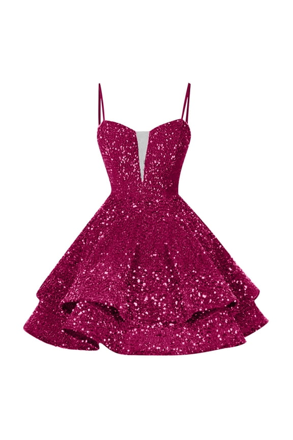 Sequin Short Homecoming Dress for Teen Sparkly Prom Mini Dresses Spaghetti Straps Sleeveless Pleated Party Cocktail Gowns
