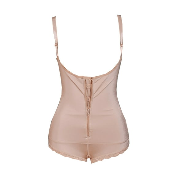 qolati Shapewear Bodysuit for Women Open Bust Tummy Control Seamless Body Shaper Adjustables Straps Fajas Underbust Zipper Lace Body Shapewear