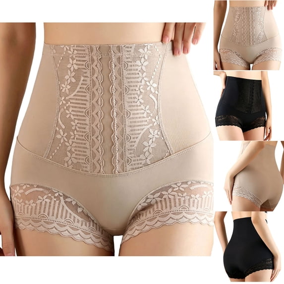 qolati Shapewear for Women Floral Lace Embroidery Underwear High Waisted Body Shaper Boyshorts No Show Shaping Girdle Panties Gold L