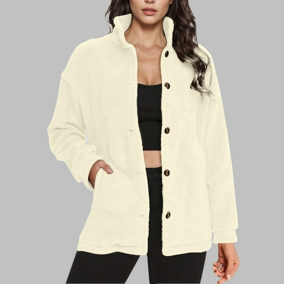 qolati Sherpa Jacket Womens Trendy Fleece Fuzzy Warm Teddy Cozy Button Down Cardigan Sweaters with Pockets Casual Soft Winter Coats Clothes