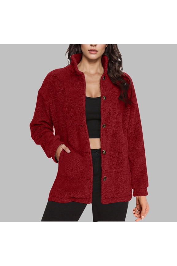 Sherpa Jacket Womens Trendy Fleece Fuzzy Warm Teddy Cozy Button Down Cardigan Sweaters with Pockets Casual Soft Winter Coats Clothes