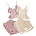 thumbnail image 1 of qolati Silk Pajamas Sets for Women 2 Piece Spaghetti Straps Satin Sleeveless V Neck Tank Tops with Ruffled Shorts Sleepwear Two Piece Pjs Sets Casual Loungewear, 1 of 4