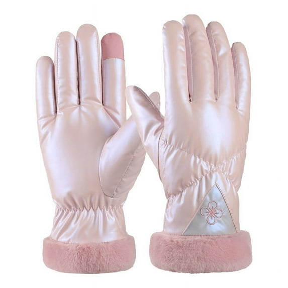 qolati Ski Gloves for Women Winter Touchscreen Waterproof Thermal Snowboard Gloves Thick Faux Leather Fleece Lined Warm Windproof Snow Gloves for Skiing Running and Cycling