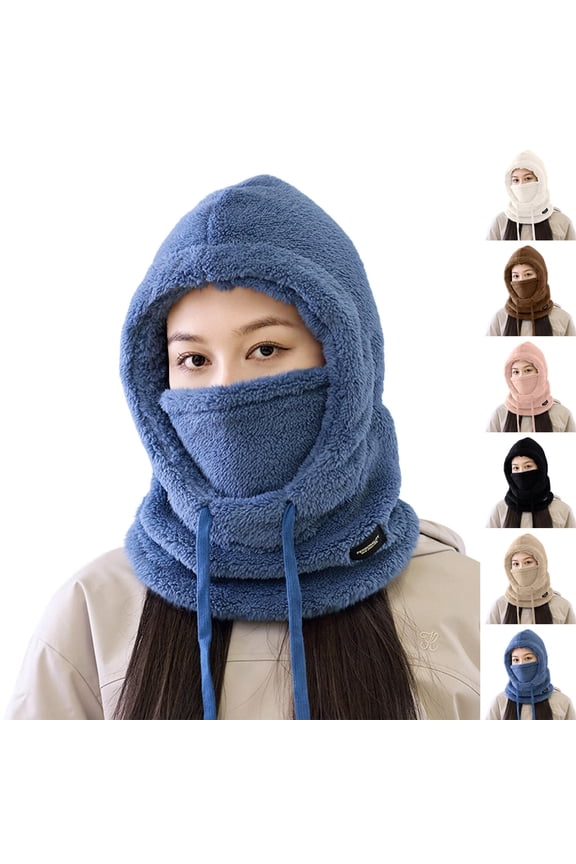 Ski Mask Fleece Balaclava Winter Hood Mask for Women and Men Windproof Warm Fuzzy Drawstring Face Cover Hat White Free Size