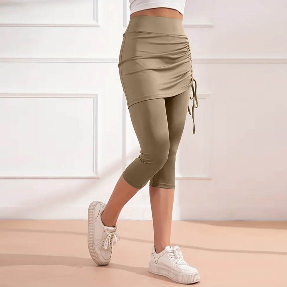 qolati Skirted Leggings for Women Tennis Golf Skorts Capris Pickleball Clothing Outfits Gym Yoga Legging with Side Adjustable Drawstring