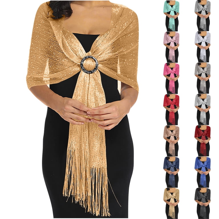 qolati Sparkling Metallic Shawls and Wraps for Evening Dresses Party Scarf with Buckle Weddings Bride and Bridesmaids Rose Gold Free Size