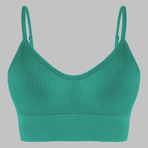 qolati Sports Bras for Women Open Back Adjustable Thin Spaghetti Straps Wireless Bras Removable Padded Workout Tank Top for Yoga Gym Green L