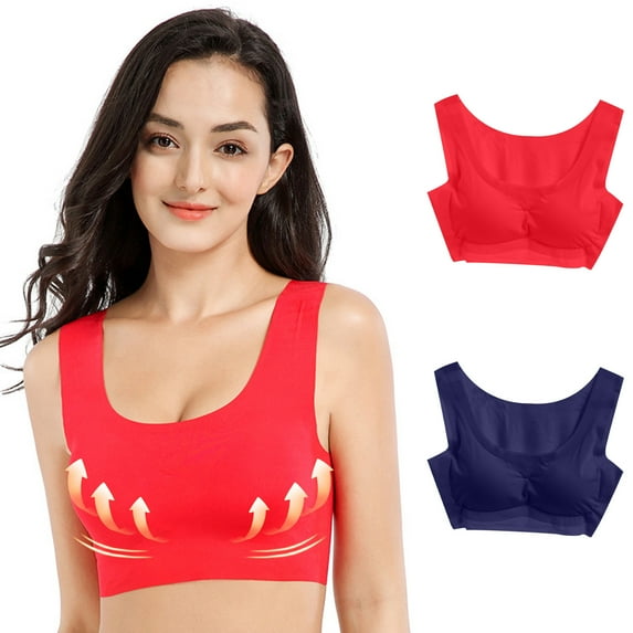 qolati Sports Bras for Women, Seamless Full Coverages No Underwire Everyday Bras 2024 Breathable Comfortable Liftup Plus Size Bras 2 Pack